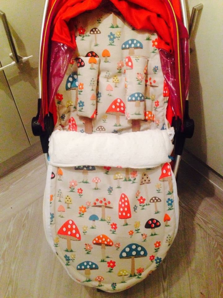 Cath Kidston mushroom fabric Footmuff, Car Seat Footmuff