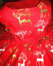 Load image into Gallery viewer, Girls Christmas Day dress - tea party christmas dress - festive dress - reindeer dress