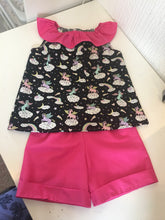 Load image into Gallery viewer, Girls top & shorts set, girls cuff shorts, girls breeze top, summer shorts, girls shorts, girls outfit, girls summer short set