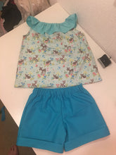 Load image into Gallery viewer, Girls top & shorts set, girls cuff shorts, girls breeze top, summer shorts, girls shorts, girls outfit, girls summer short set