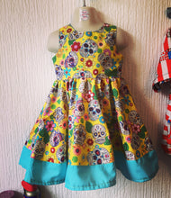 Load image into Gallery viewer, Sugar skulls Tea party dress - TPD - girls dress - flower girl dress - bridesmaid dress