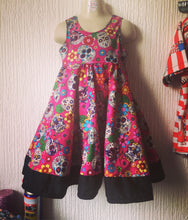 Load image into Gallery viewer, Sugar skulls Tea party dress - TPD - girls dress - flower girl dress - bridesmaid dress