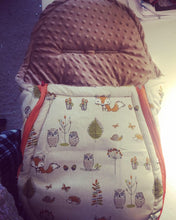 Load image into Gallery viewer, Woodland (Foxes & Owls) fabric Footmuff, Car Seat Footmuff & Accessories