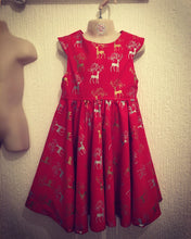 Load image into Gallery viewer, Girls Christmas Day dress - tea party christmas dress - festive dress - reindeer dress
