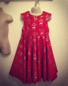 Girls Christmas Day dress - tea party christmas dress - festive dress - reindeer dress