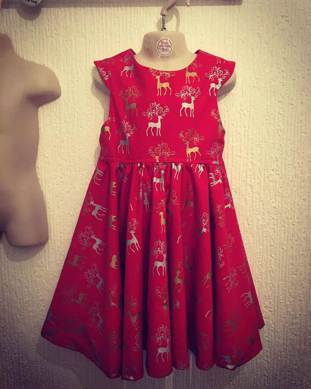 Girls Christmas Day dress - tea party christmas dress - festive dress - reindeer dress