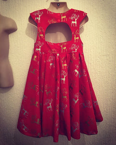 Girls Christmas Day dress - tea party christmas dress - festive dress - reindeer dress