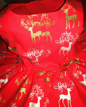 Load image into Gallery viewer, Girls Christmas Day dress - tea party christmas dress - festive dress - reindeer dress
