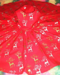 Girls Christmas Day dress - tea party christmas dress - festive dress - reindeer dress