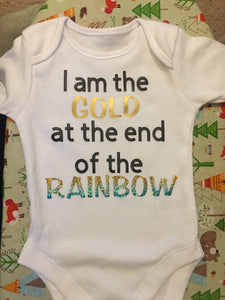 "Gold at the end of the rainbow" baby grow