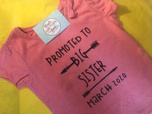 Load image into Gallery viewer, Promoted to big sister, promoted to big brother, baby announcement tee, baby on the way t-shirt
