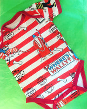 Load image into Gallery viewer, Where&#39;s wally fabric baby grow, wheres wally body vest,  where&#39;s waldo, batgirl baby grow
