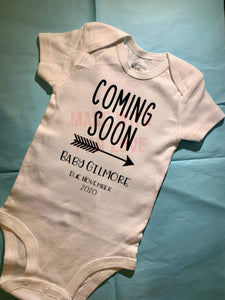 "Coming Soon" baby grow, baby reveal baby grow