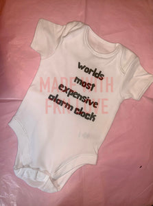 "Worlds most expensive alarm clock" baby grow